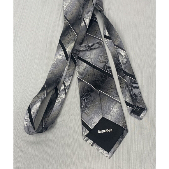 Murano 100% Silk Hand Tailored Tie Paisley print Gray Black Tan colors,63 inches - Picture 3 of 5